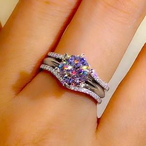 Moissanite Bridal Set Engagement Ring White Gold 925 Sterling Round Cut 1 Carat